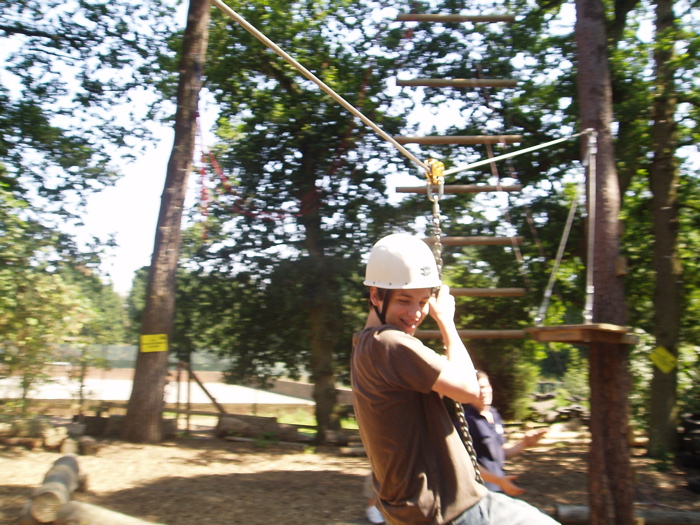 Dan flying down the zip line