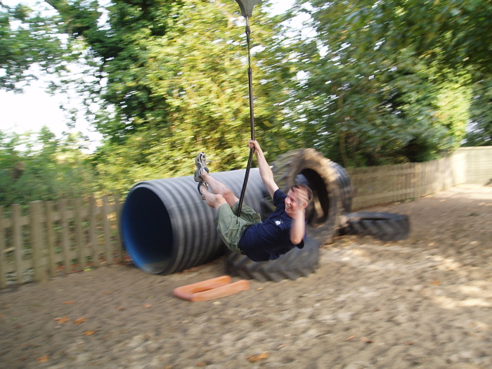 Jonathan flies along the zip line